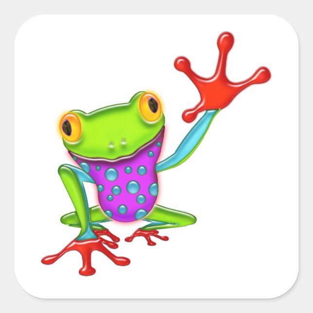 Waving Poison Dart Frog Square Sticker (Front)