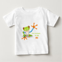 Waving red eyed tree frog illustration baby shirt