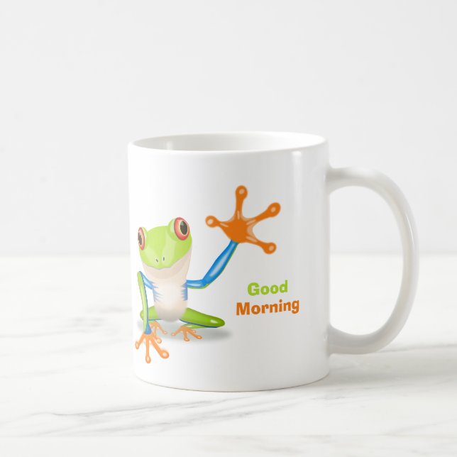 Waving red eyed tree frog illustration coffee mug (Right)
