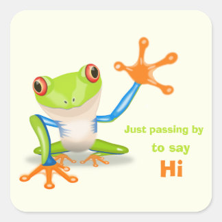 Waving red eyed tree frog illustration square sticker