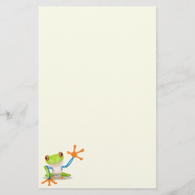 Waving red eyed tree frog illustration stationery (Front)