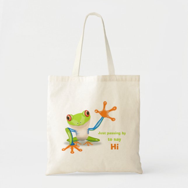 Waving red eyed tree frog illustration tote bag (Front)