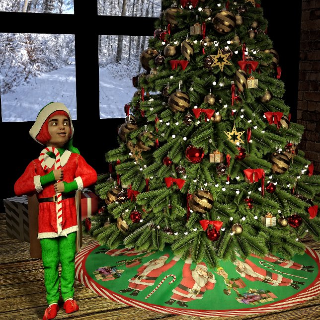 Waving Santa and Elves Brushed Polyester Tree Skirt (Creator Uploaded)