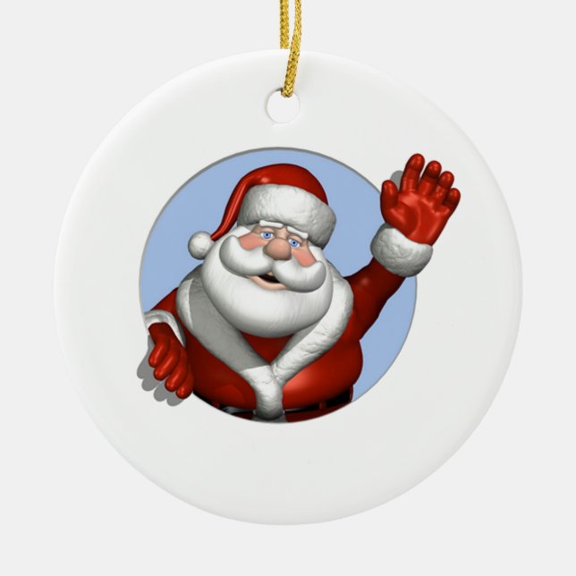 Waving Santa Ceramic Tree Decoration (Front)
