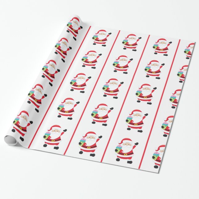 Waving Santa Claus Gift Wrap (Unrolled)