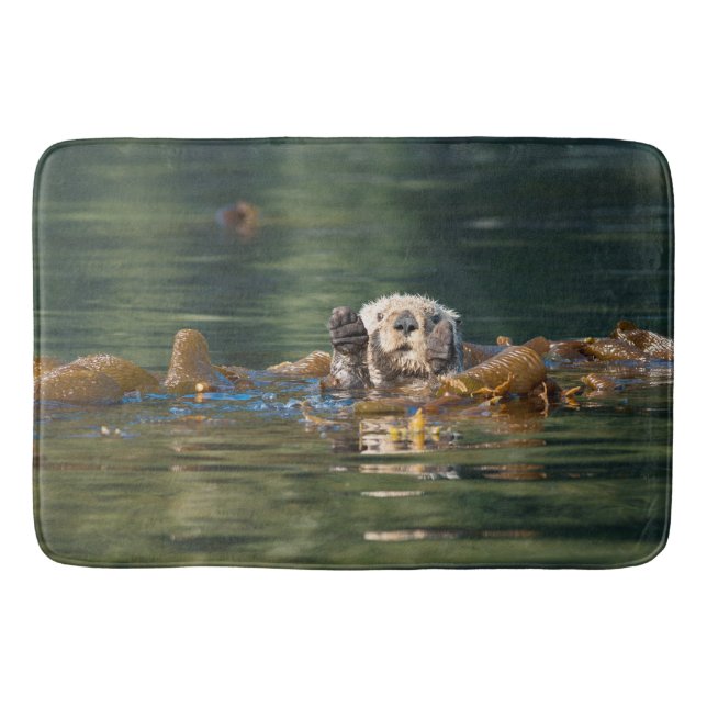 Waving Sea Otter Bath Mat (Front)