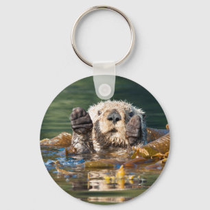 Waving Sea Otter Key Ring