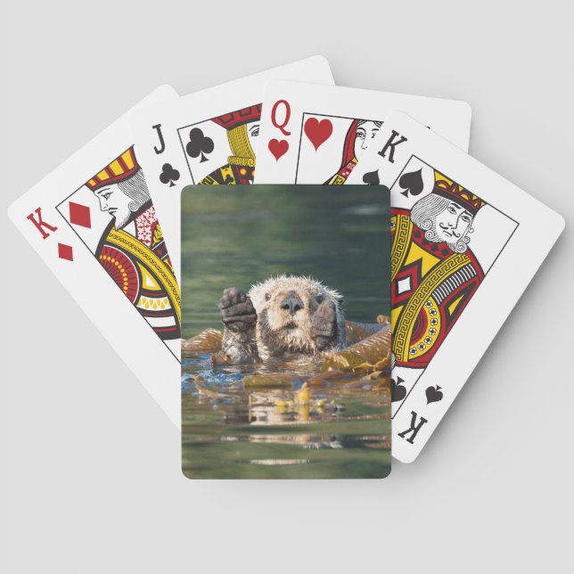 Waving Sea Otter Playing Cards (Back)