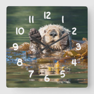 Waving Sea Otter Square Wall Clock