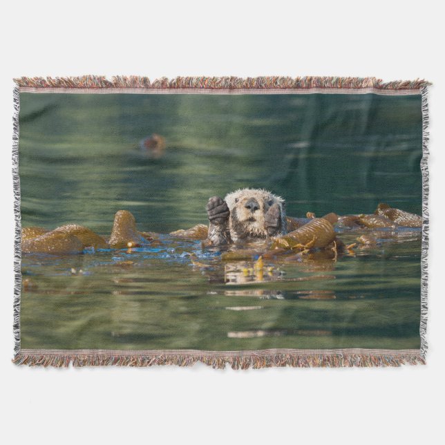 Waving  Sea Otter Throw Blanket (Front)