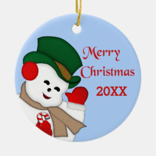 Waving Snowman Merry Christmas 20XX Ornament