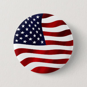 Waving U. S. Flag 6 Cm Round Badge