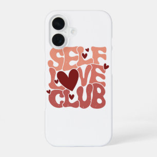 Wavy 70s Font "Self Love Club" Hearts iPhone 16 Case