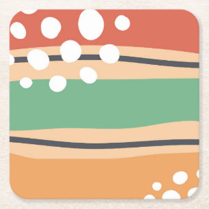 Wavy abstract art, boho design square paper coaster