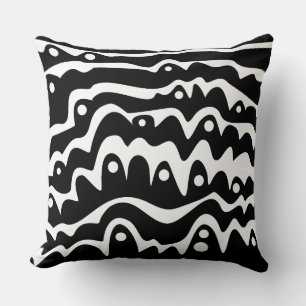 Wavy Abstract Black and White Cushion