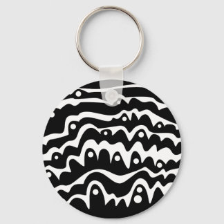 Wavy Abstract Black and White Key Ring
