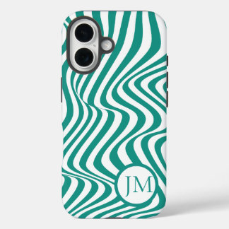 Wavy Abstract Teal with Initial  iPhone 16 Case
