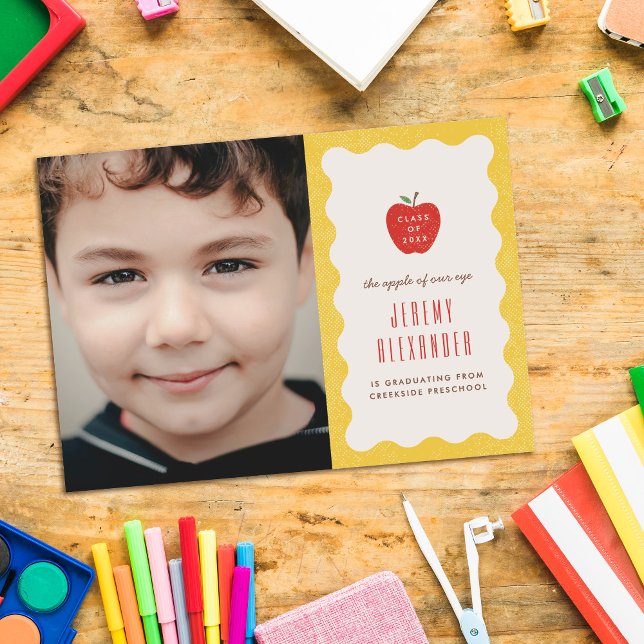 Wavy Apple Preschool Photo Graduation Announcement (Creator Uploaded)