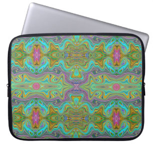 Wavy Aqua Blue and Orange Trippy Pattern Laptop Sleeve