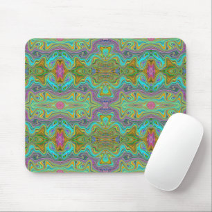 Wavy Aqua Blue and Orange Trippy Pattern Mouse Pad
