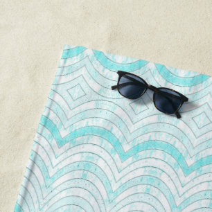 Wavy Aqua Geometric Pattern Beach Towel