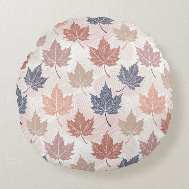 Wavy Autumn Leaves Round Cushion (Front)