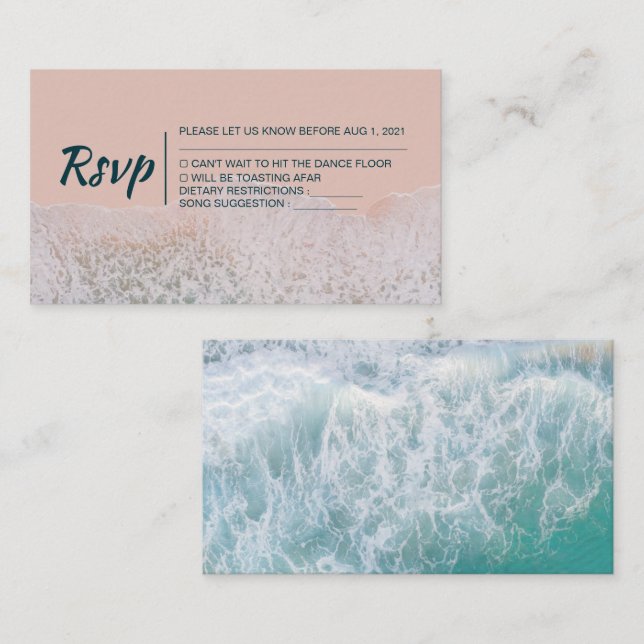 Wavy Beach Modern Wedding Rsvp Card (Front/Back)