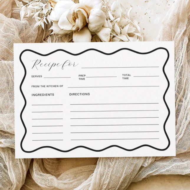 Wavy Black and White Bridal Shower Recipe Card (Creator Uploaded)