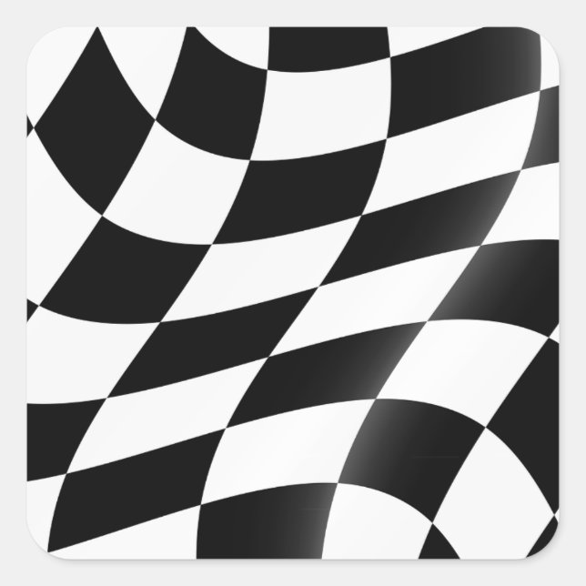 Wavy Black and White Checkered Flag Racing Square Sticker (Front)