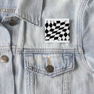 Wavy Black and White Chequered Flag Racing 15 Cm Square Badge