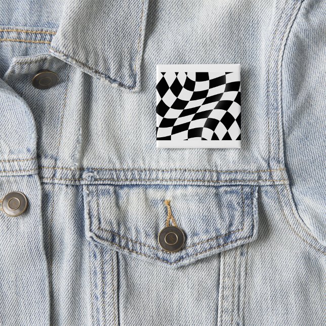 Wavy Black and White Chequered Flag Racing 15 Cm Square Badge (Creator Uploaded)