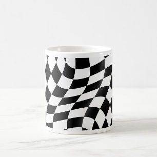 Wavy Black and White Chequered Flag Racing Coffee Mug