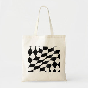 Wavy Black and White Chequered Flag Racing Tote Bag