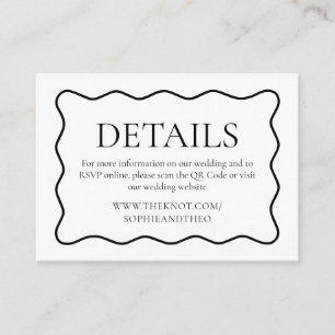 Wavy Black and White Old Money Wedding Details Enclosure Card