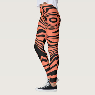 Wavy Black Orange Striped Leggings Custom Colours