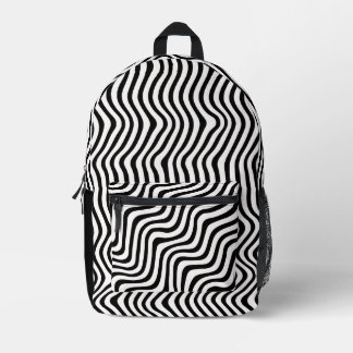 wavy black stripes op art printed backpack