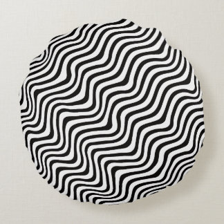 wavy black stripes op art printed round cushion