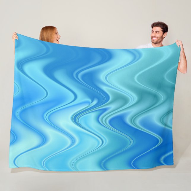 Wavy Blue Abstract Fleece Blanket (In Situ)