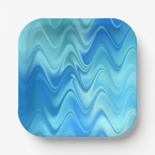 Wavy Blue Abstract Paper Plate
