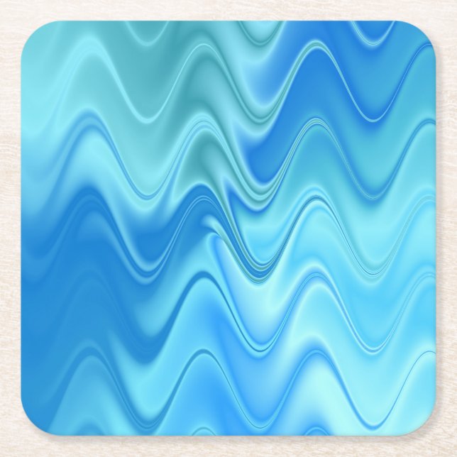 Wavy Blue Abstract Square Paper Coaster (Front)
