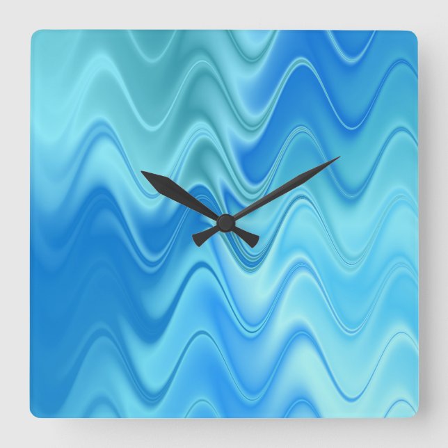 Wavy Blue Abstract Square Wall Clock (Front)