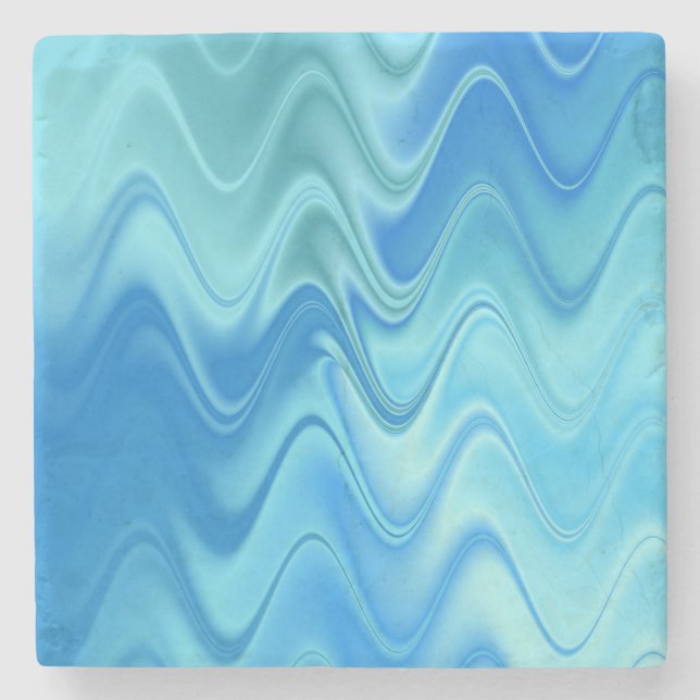 Wavy Blue Abstract Stone Coaster (Front)