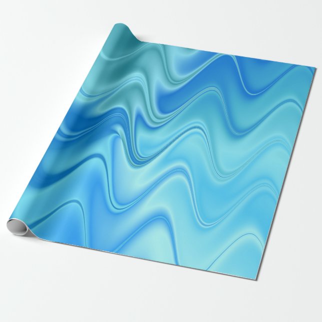 Wavy Blue Abstract Wrapping Paper (Unrolled)