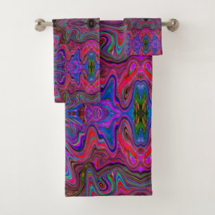 Wavy Blue and Rainbow Red Trippy Pattern Bath Towel Set