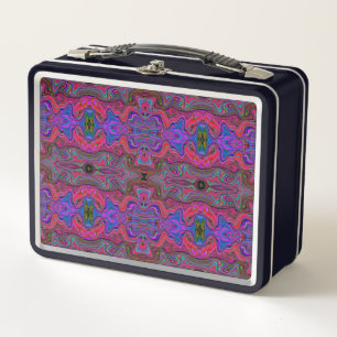 Wavy Blue and Rainbow Red Trippy Pattern Metal Lunch Box