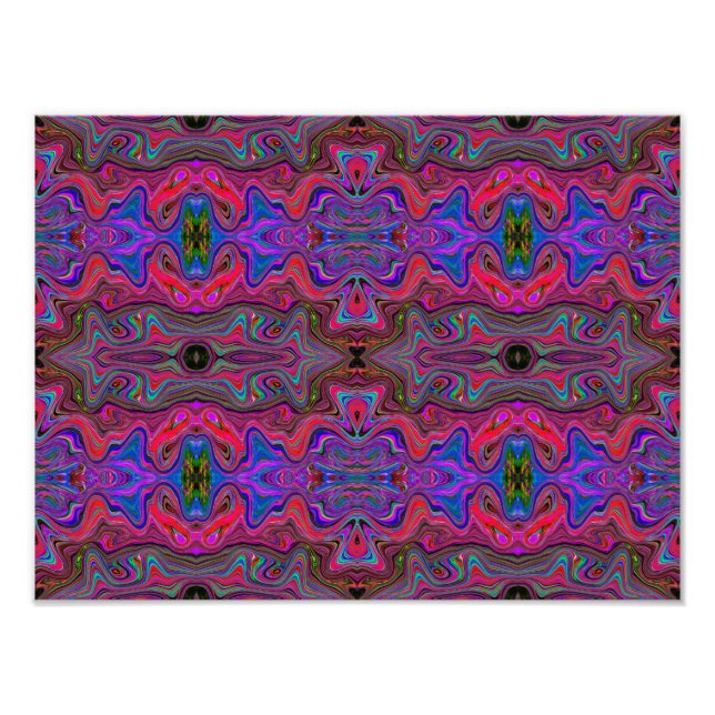 Wavy Blue and Rainbow Red Trippy Pattern Photo Print (Front)