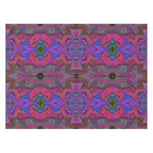 Wavy Blue and Rainbow Red Trippy Pattern Tablecloth
