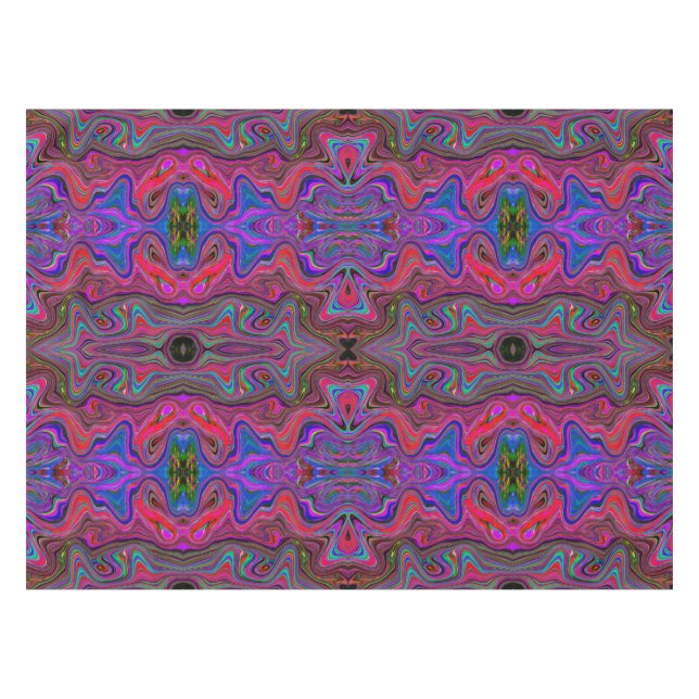 Wavy Blue and Rainbow Red Trippy Pattern Tablecloth (Front (Horizontal))