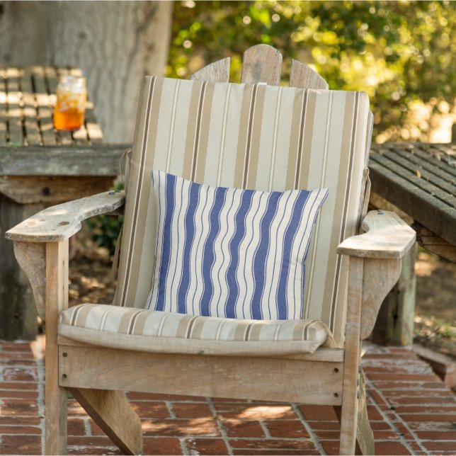 Wavy Blue and White Stripes Cushion (Chair)