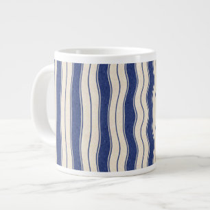 Wavy Blue and White Stripes Large Coffee Mug